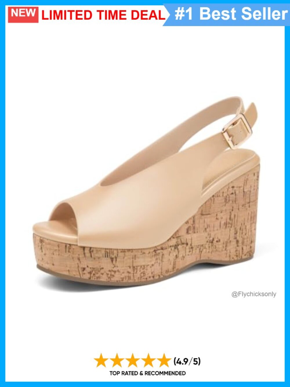 Platform Wedge Sandals Open Peep Toe Slingback Faux Leather Cork High Heels